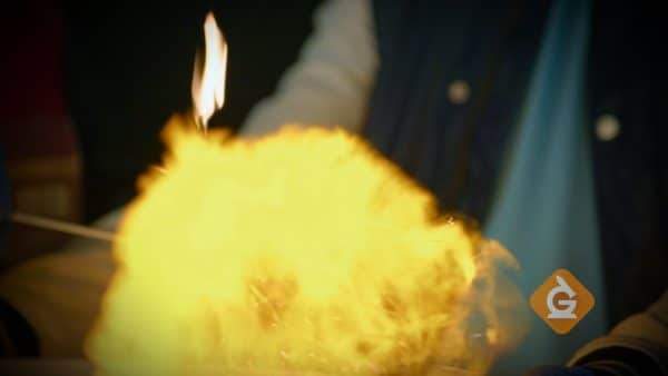 large fireball from a chemical reaction demonstration