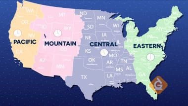 map of the USA showing different time zones