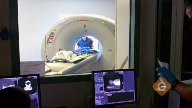 MRI machine in use which uses electromagnets
