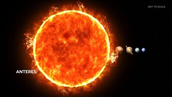 size comparison of the star anteres to the sun