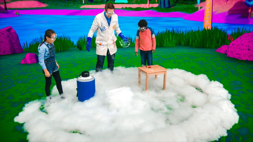 scientist creates a cloud in an experiment for kids