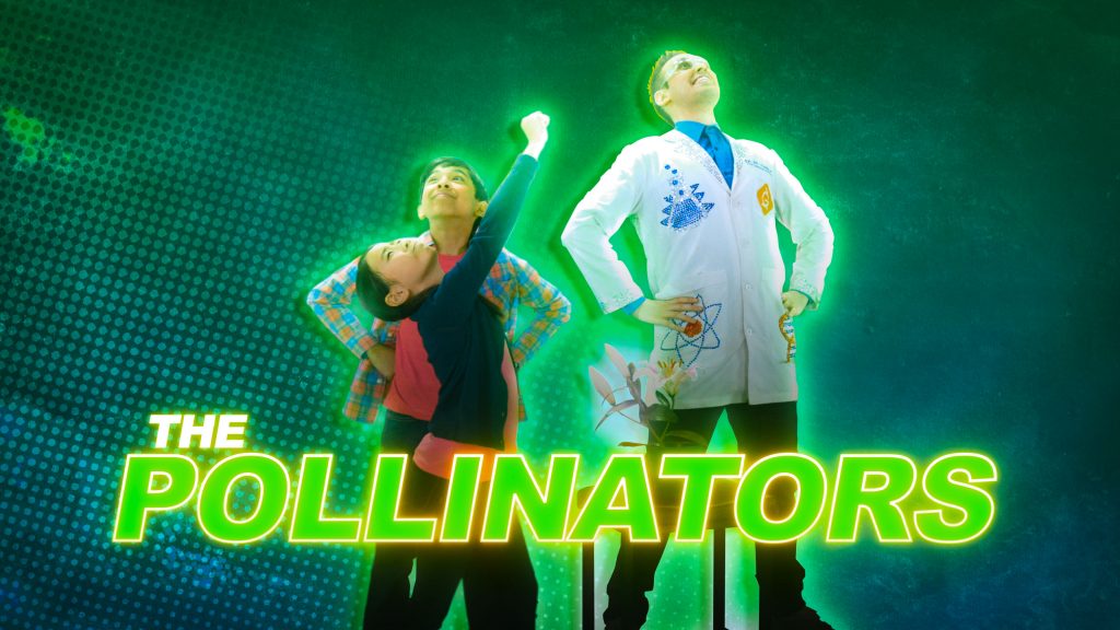 scientist kids pose as pollinators