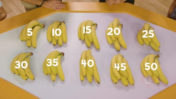 Skip count bananas by 5s.