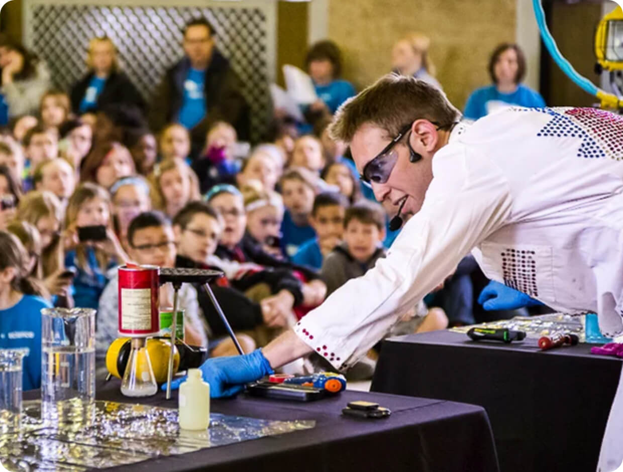 Jeff demonstrating a monthly science experiment