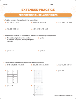 Proportional Relationships Printable Worksheet